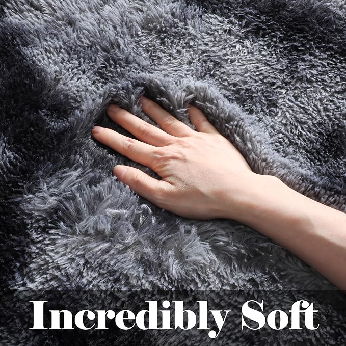 ONASAR 8x10 Area Rugs for Living Room, Tie-Dyed Dark Grey Fluffy Shag Large - Image 3
