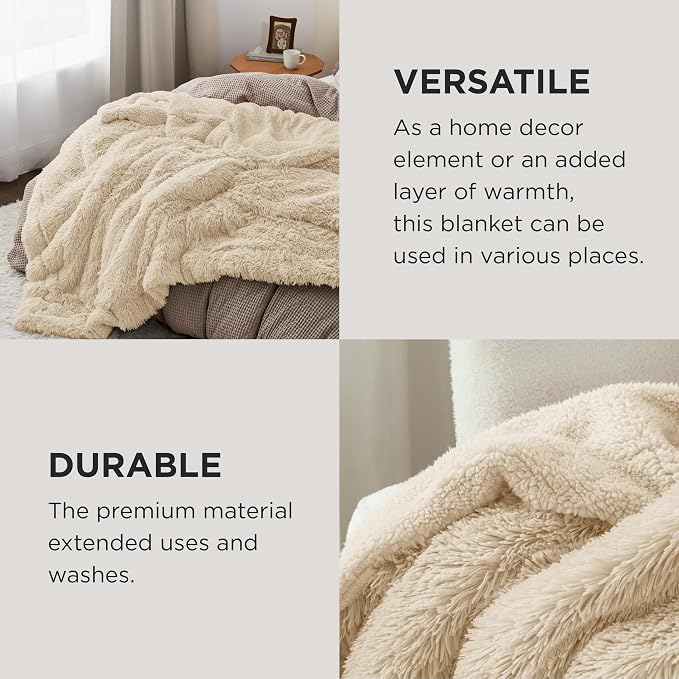 Bedsure GentleSoft Fluffy Beige Throw Blanket - Image 4