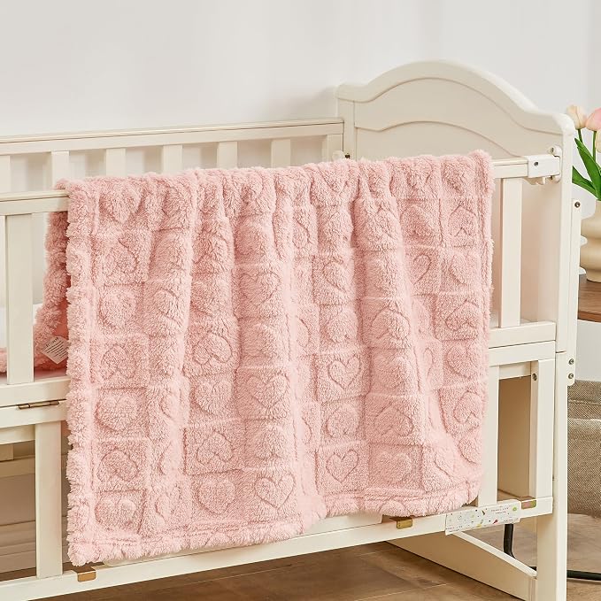 Yurhap Fleece Baby Blanket Heart Checkered Blanket, Ultra Soft Cozy Baby - Image 2