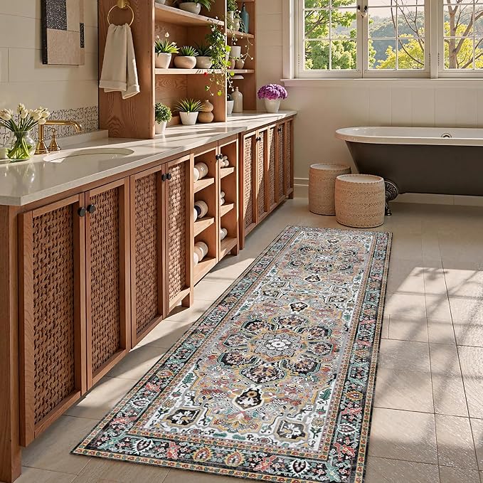 Washable Area Rug 2'6'' x 8' Vintage Traditional Persian Mat - Image 2