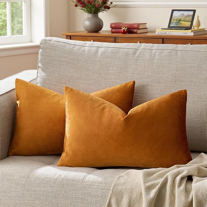GIGIZAZA Cinnamon Orange Velvet Decorative Throw Pillow Covers by GIGIZAZAFocusingonhomedecoration
