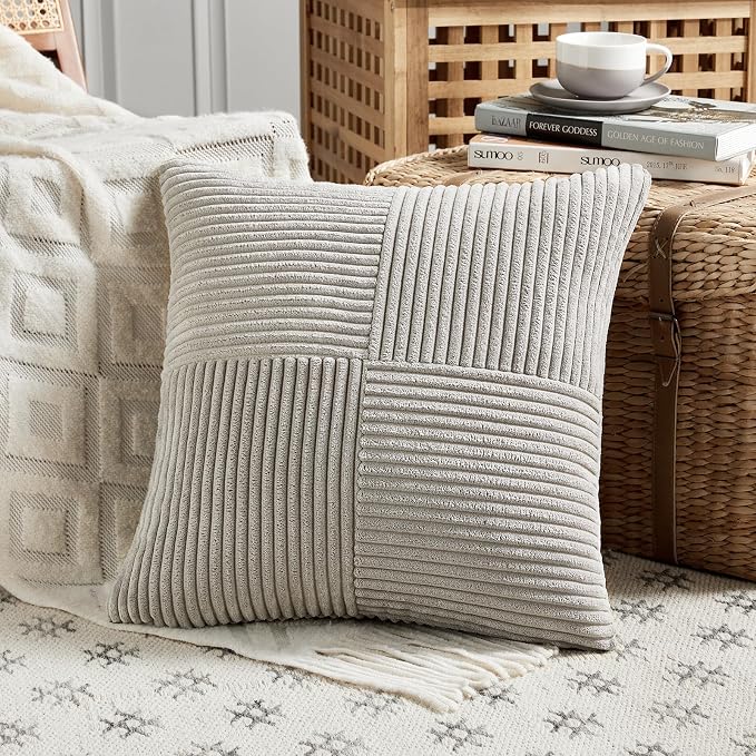 Fancy Homi 2 Packs Neutral Grey Euro Decorative Throw Pillow Covers 28x28 Inch - Image 2