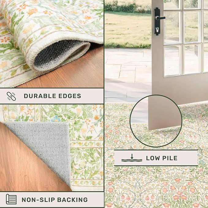 Light Green Bedroom Rug, 7x10 Washable Area Rug Non-Slip - Image 5