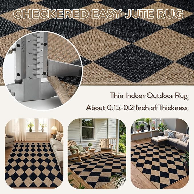 Lahome Colette Checkered Easy Jute Outdoor Rug, 5x7 Area Rugs - Image 3