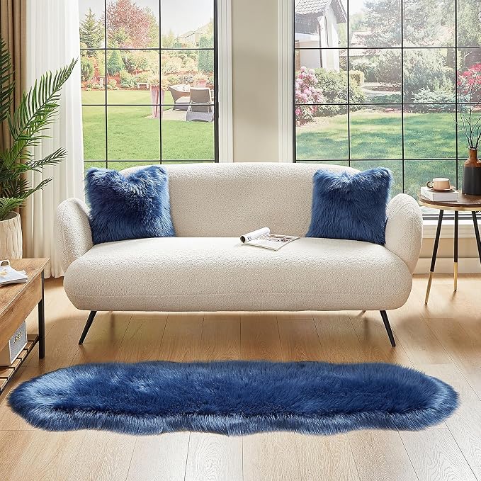 AMTOVO Faux Sheepskin Rug, Dark Blue Ultra Soft Fluffy Shag Area Rug, 2 x 6 ft - Image 6