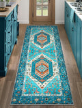 SERISSA Boho Washable Runner Rug, 2x5 Rug Runner Non-Slip Vintage Blue Hallway by SERISSAHomeDecorCollection