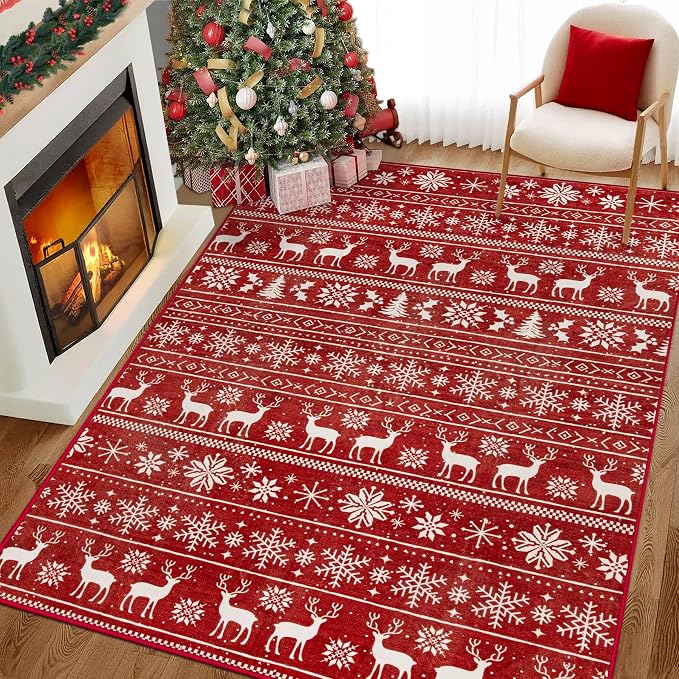 Christmas Rug 6x9 Washable Rugs, Boho Christmas Tree Snowflake Rug Non-Slip - Image 8