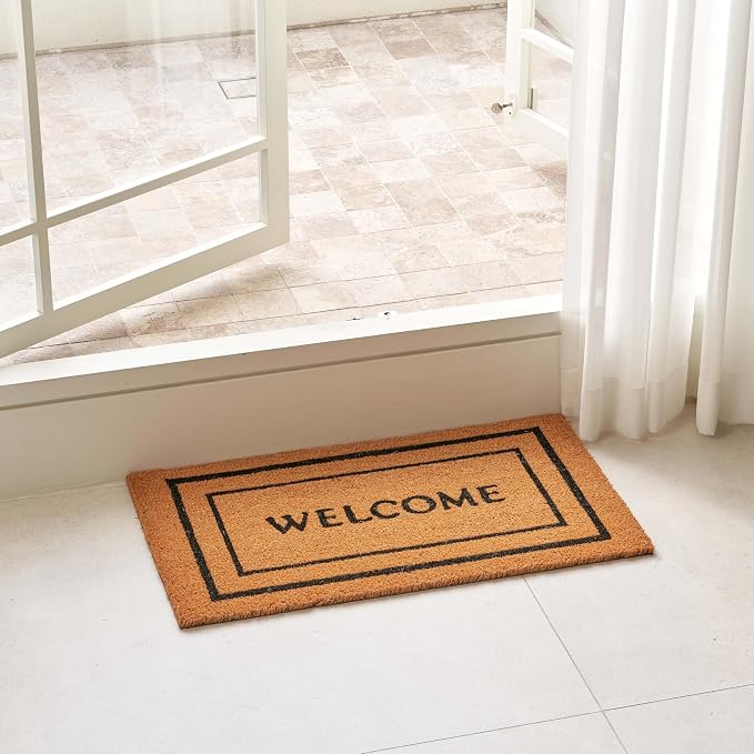KANKUN Coco Coir Door Mat with Heavy Duty Backing, Welcome Doormat, Doormat - Image 2