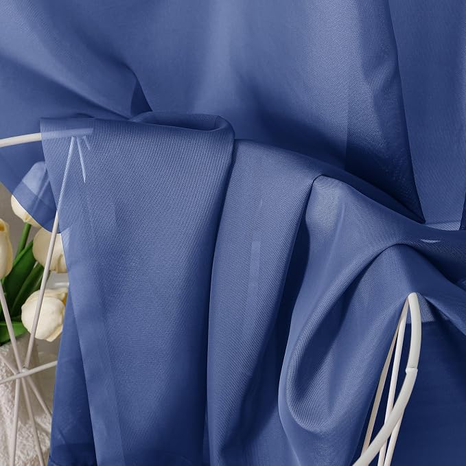 OVZME Royal Blue Sheer Curtains 63 Inches Long 2 Panels - Image 3
