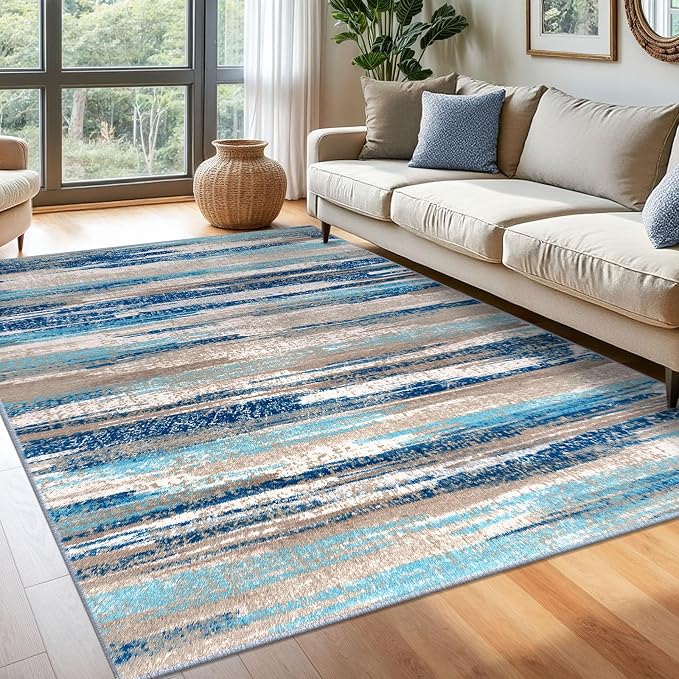 Lansny Modern Abstract 6x9 Machine Washable Living Room Rug Non-Slip Soft by lansny