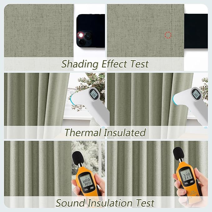 Sage Green 100% Blackout Linen Curtains 94 Inch Length 2 Panels Set - Image 5