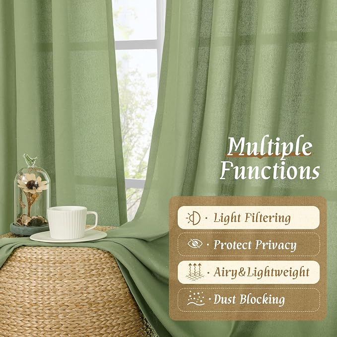 LAMIT Sage Green Linen Curtains 72 inches Long - Image 9