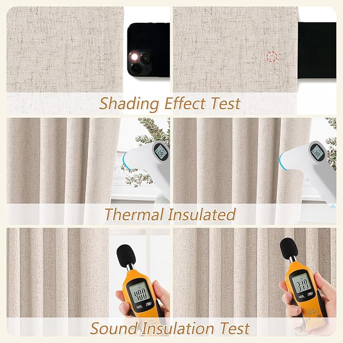 Guken Oatmeal 100% Blackout Curtains 120 Inch Length 2 Panels Set - Image 4