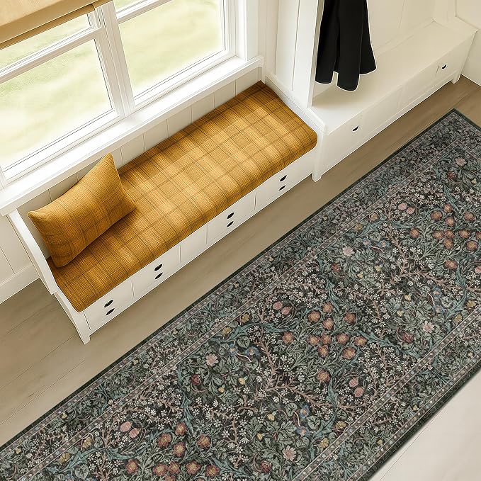 Dark Green 2 x 8 Runners for Hallways, 8ft Long Floor Runner for Kitchen by HazoHaus