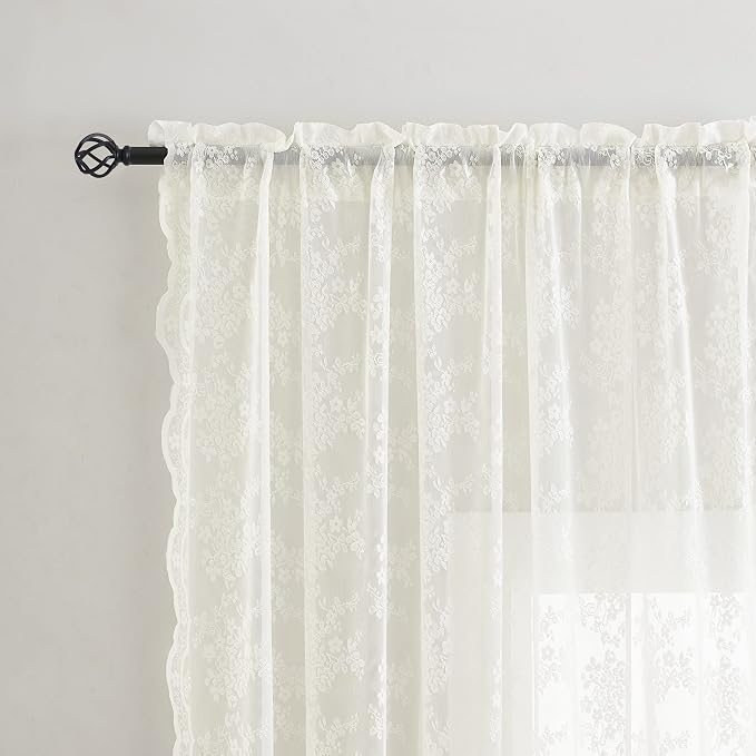 YJ YANJUN Vintage Lace Curtains 63 Inches Length- Elegant Victorian Floral - Image 2