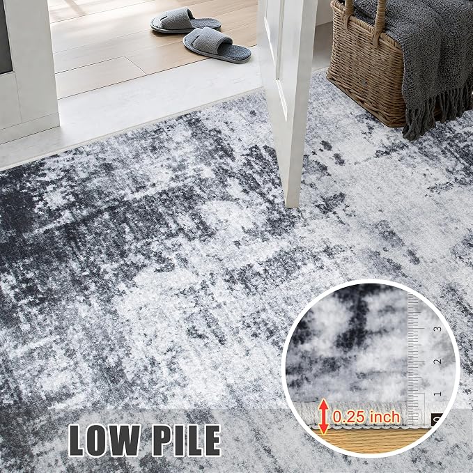 2.6'x8' Runner Rug Washable Rug;Modern Abstract Soft Thin Runner Rug Dark-Black - Image 8