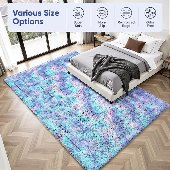 PLHXFR 8x10 Area Rugs Living Room: Fluffy Bedroom Soft Shag Rug Kid Rainbow | - Image 9