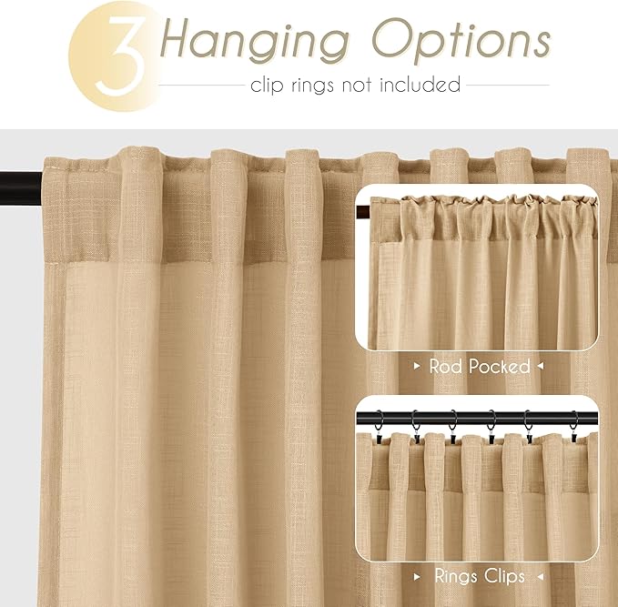 Tan Linen Curtains 72 inches Long - Image 2