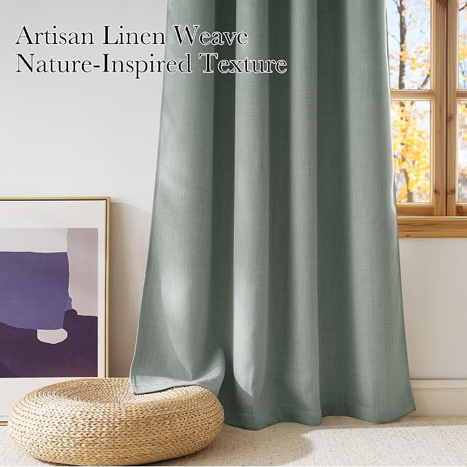 NICETOWN Faux Linen Sage Green Blackout Curtains 84 inches Long - Image 3