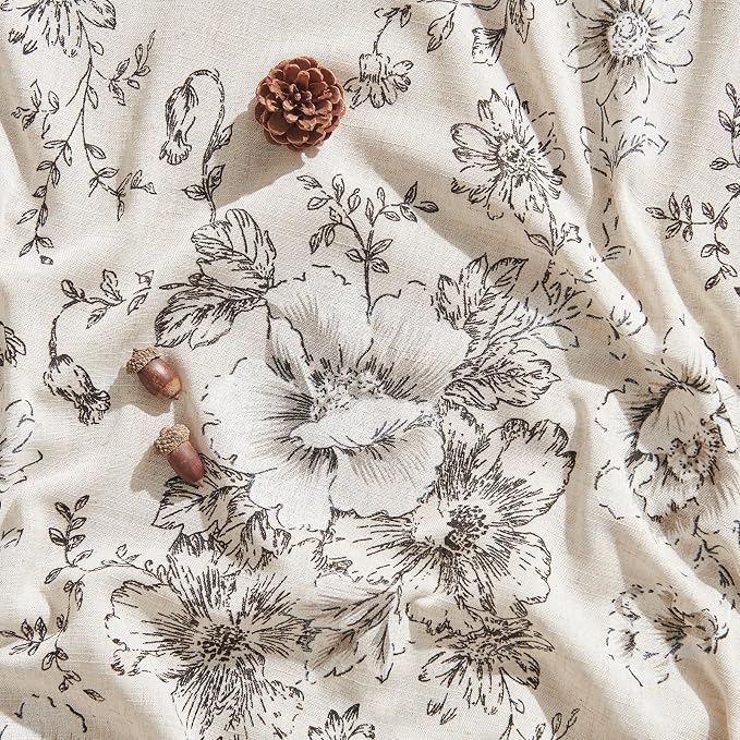 jinchan Linen Blend Curtain Floral Curtains - Image 5