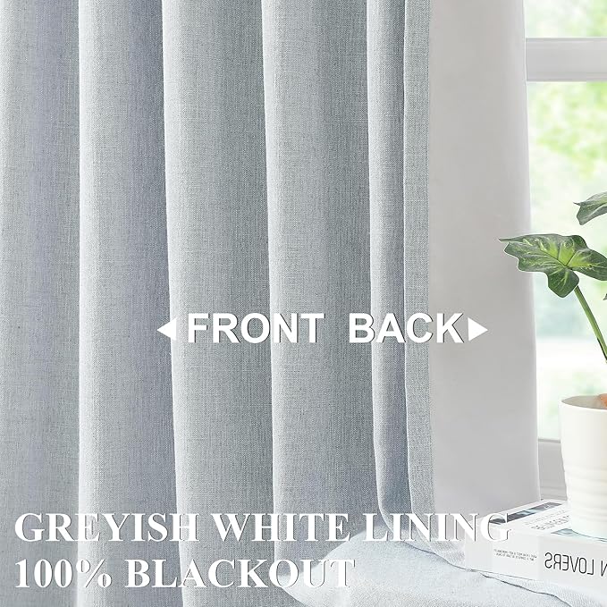 Vision Home Blue Gray Pinch Pleated Full Blackout Curtains Linen Blended Room - Image 2