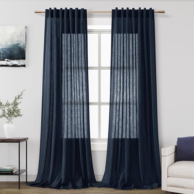 Nanspring Navy Blue Linen Curtains by Nanspring