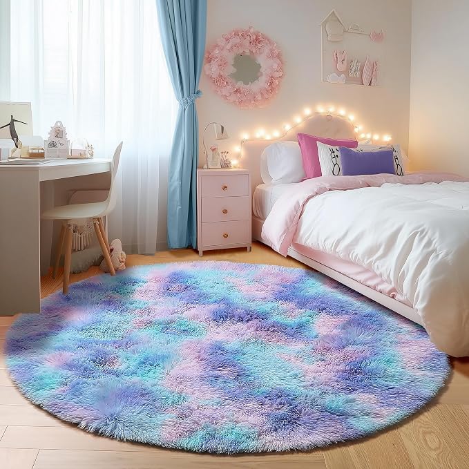 ONASAR Rainbow Round Area Rugs 5ft, Soft Bedroom Circle Rug Mats by ONASAR