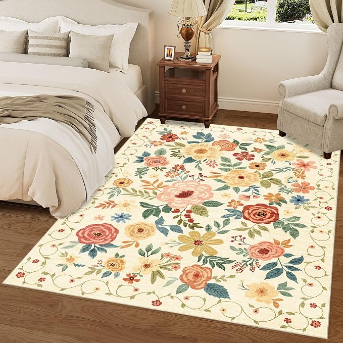 DUKINO 6x9 Area Rugs, Floral Washable Rug - Image 9