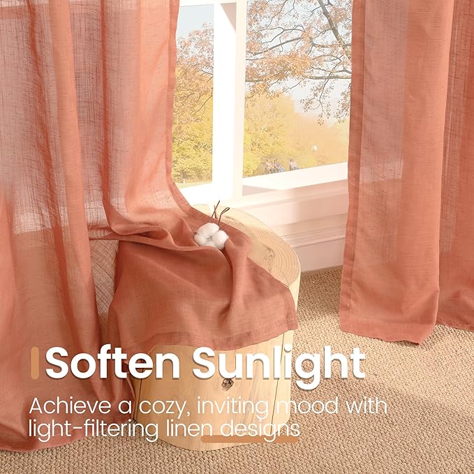 BGment Linen Semi Sheer 80 Inch Curtains - Image 5