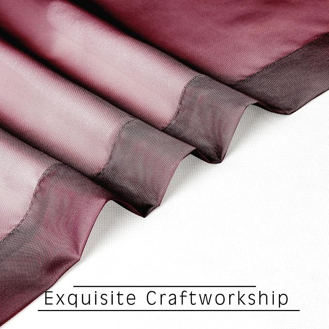 OVZME 2 Panels Window Burgundy Sheer Curtains 42" x 45" Inches - Image 8