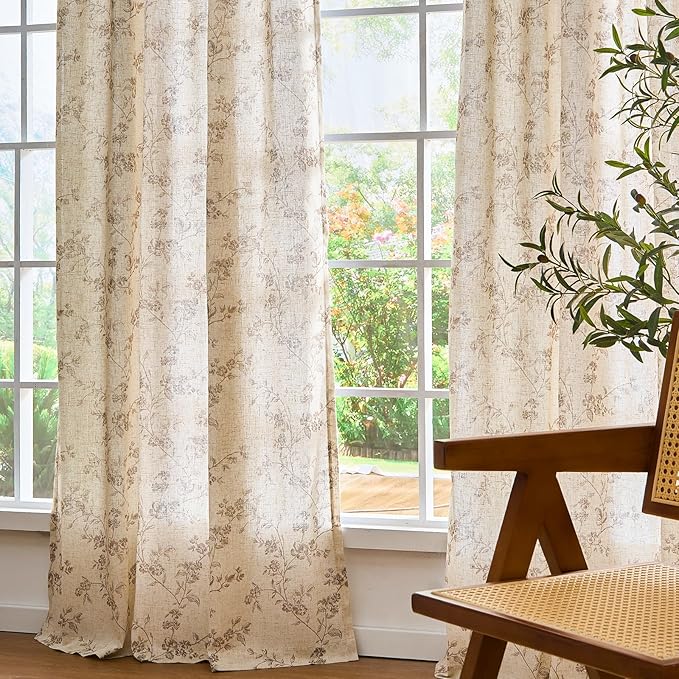 "Lazzzy Farmhouse Polyester blended Curtains Taupe Floral Curtains 96 Inch - Image 7