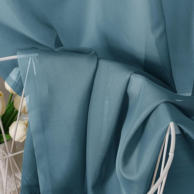 Aiyufeng Dusty Blue Sheer Curtains 36 inches Long, Short Kitchen Window - Image 4
