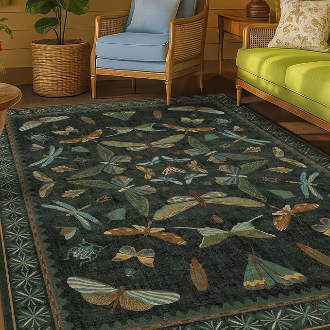 Dark Green Area Rugs 5x7 for Living Room by HazoHaus