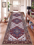 SERISSA Runner Rug for Hallways, Long Boho Rug Vintage Burgundy Navy Hallway by SERISSAHomeDecorCollection