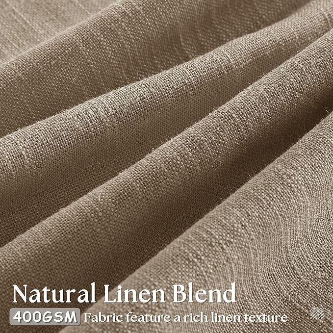 98 Inch Tan Brown Pinch Pleat Memory Trained Light Filter Linen Curtains | Semi - Image 2