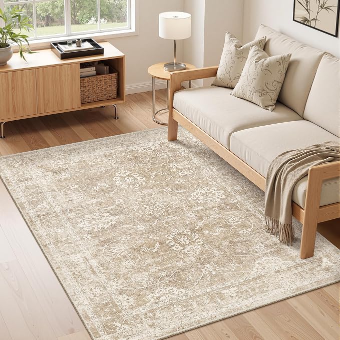 Madane Washable Area Rug 4x6, Low Pile Stain Resistant Vintage Area Rugs - Image 2