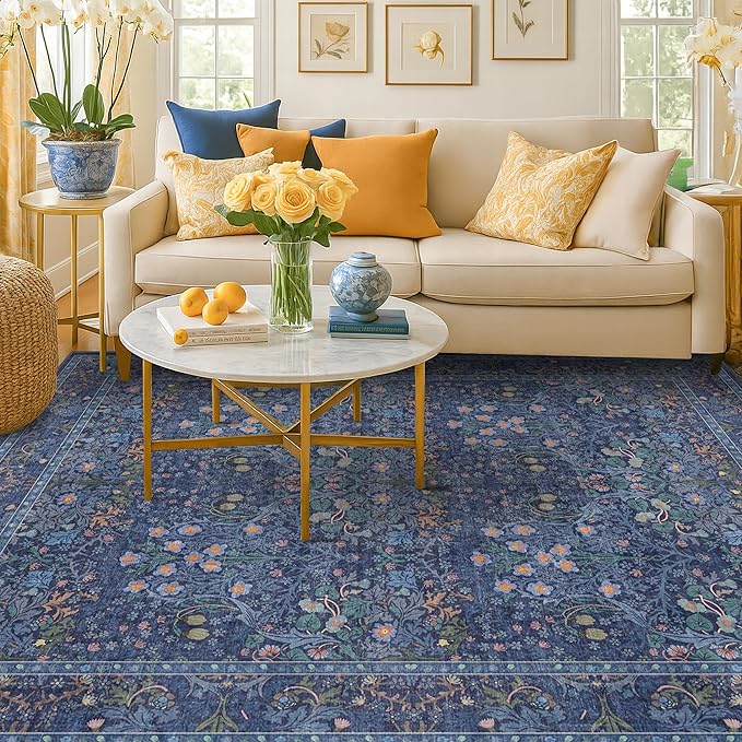 Vintage Dark Blue Living Room Rug 5x8 Area Rug - Image 8