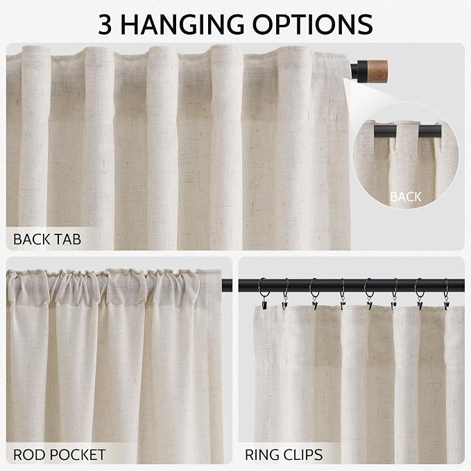 Nanspring Pearl White Linen Curtains 102 Inches Long - Image 2