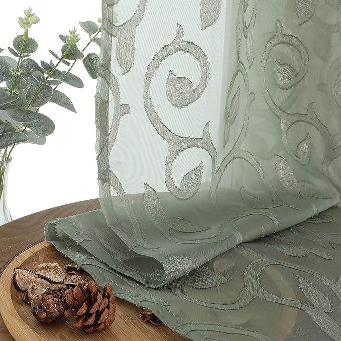 OWENIE Furman Sage Green Sheer Curtains 54 Inch Length 2 Panels Set - Image 7