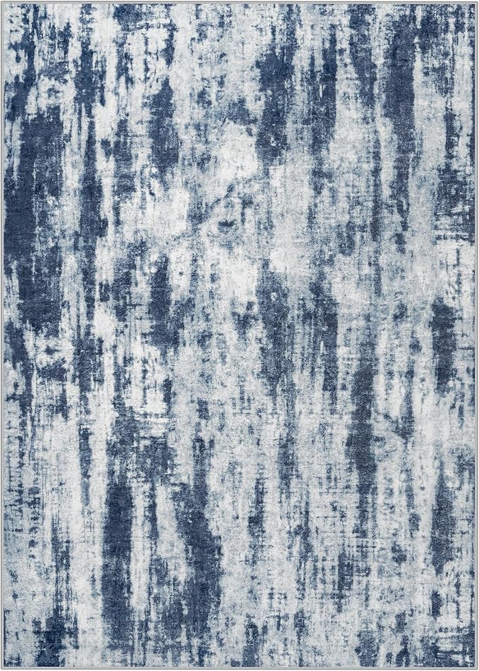 6x9 Area Rugs for Living Room: Washable Abstract Blue Grey Badroom Carpet | - Image 2