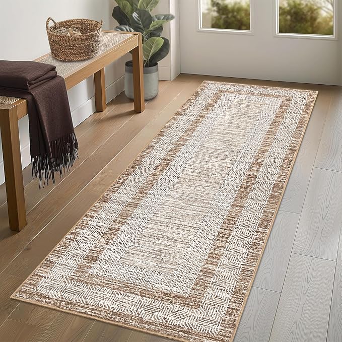 GarveeHome 2x6 Modern Bordered Runner Rug Soft Non Slip Runner Washable Non by GarveeHome