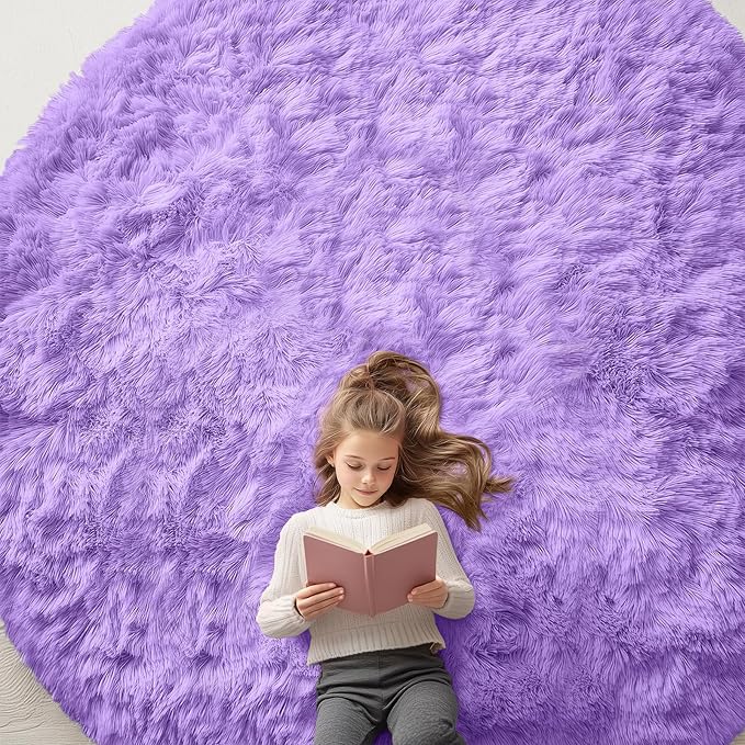 OLANLY Purple Round Rugs for Bedroom by OLANLY