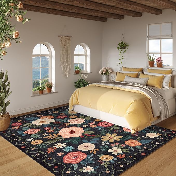 DUKINO 8x10 Area Rugs, Floral Washable Living Room Rug Non Slip, Stain Resistant - Image 4