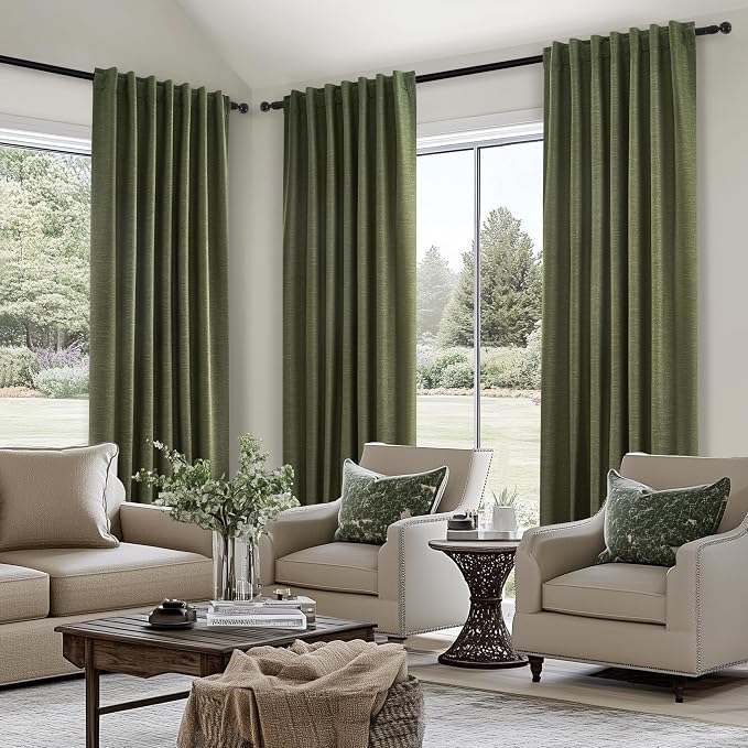 Olive Green Curtains 120 Inch Long 2 Panels Set - Image 3