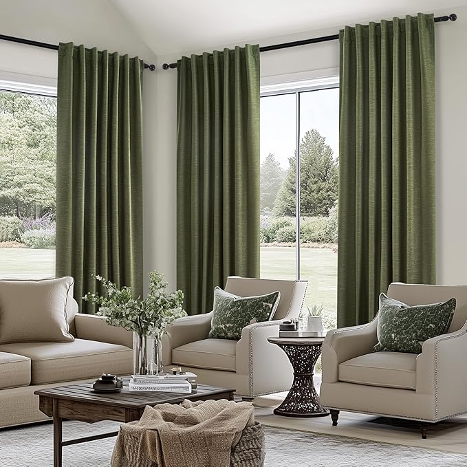 Topfinel 100 Inch Long Black Out Custom Curtains, Olive Green Pleated Window - Image 4