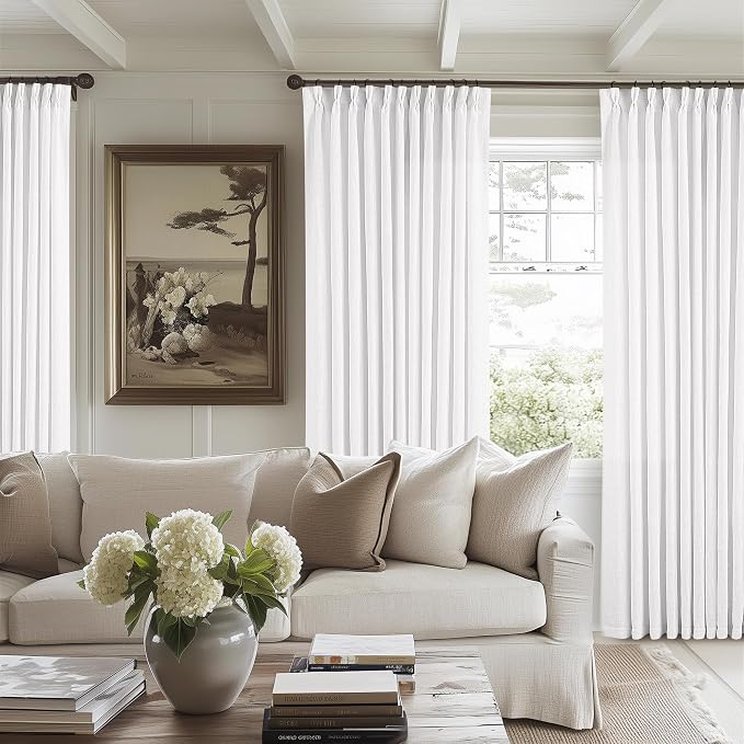 Snow White Pinch Pleat Semi Sheer Linen Curtains W70xL102 1 Panel | Light - Image 8