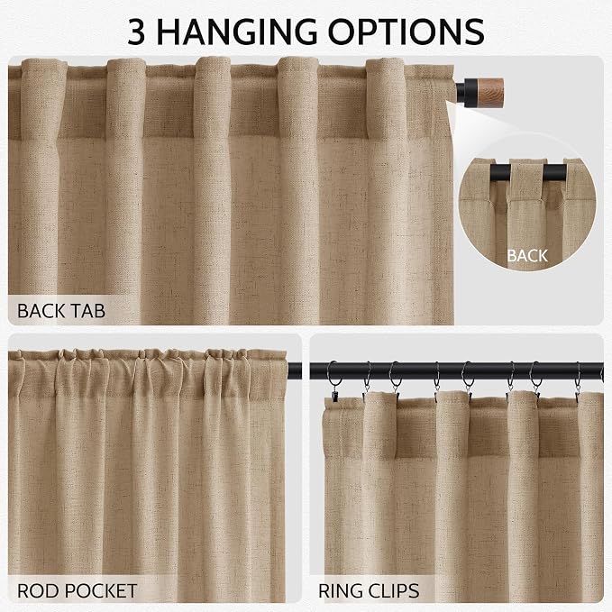 Nanspring Sand Beige Curtains 63 Inch Length - Image 2