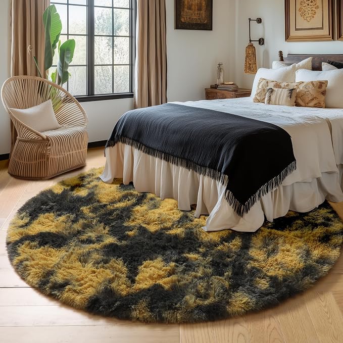 Amdrebio Black Gold Yellow Grey Round Circle Rugs 5Ft - Image 3