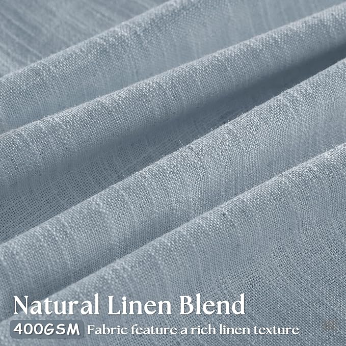 Dusty Blue Pinch Pleated Linen Semi Sheer Curtains 45 Inch Length 2 Panels | - Image 2