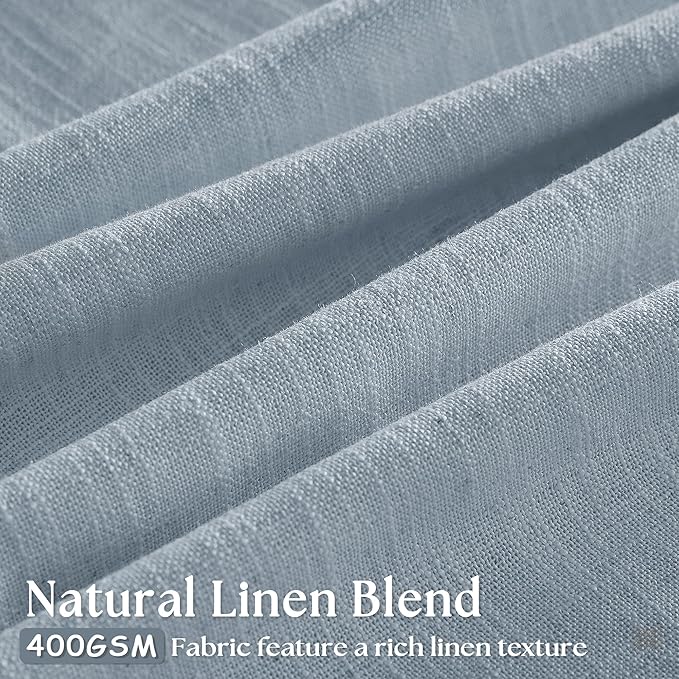 Dusty Blue Linen Pinch Pleated Curtains 108 Inches Long 2 Panels | Semi Sheer - Image 3